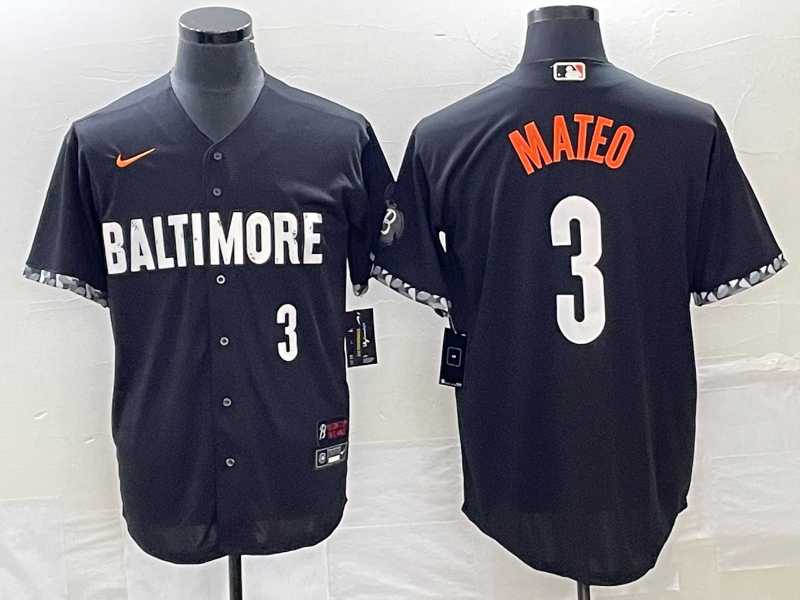 Men's Baltimore Orioles #3 Jorge Mateo Number Black 2023 City Connect Cool Base Stitched Jerseys